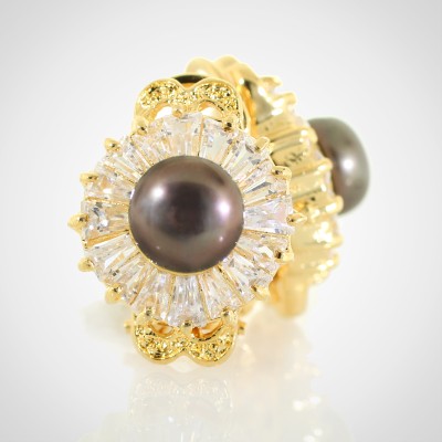 ARETES ENCHAPADO DE ORO CON PERLA